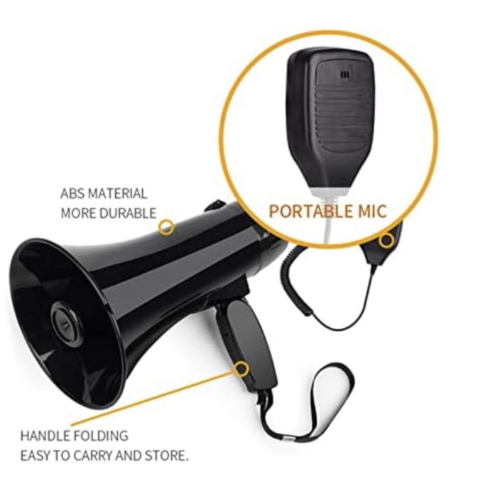 800M Battery Powered Megaphone Rechargeable Black Plastic Megaphones 1